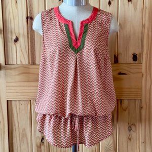 Charming Charlie Womens Orange Chevron Print Sleeveless Top S